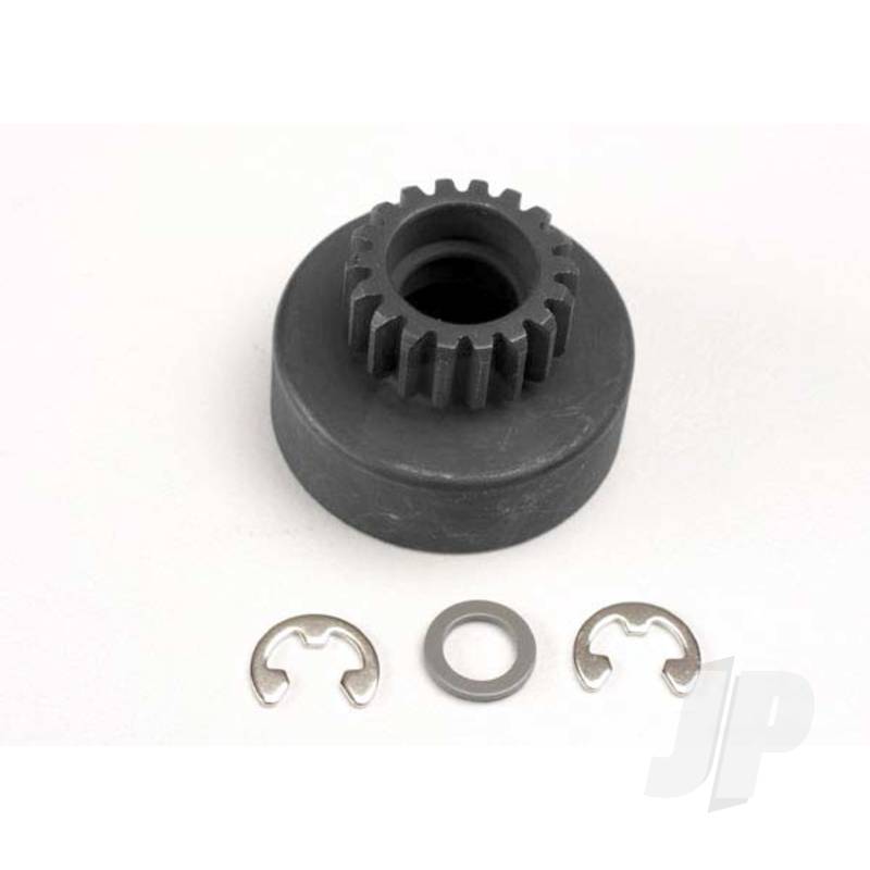 Clutch bell, (18-tooth) / 5x8x0.5mm fiber washer (2 pcs) / 5mm E-clip (requires #4609 - ball bearings, 5x10x4mm (2 pcs))