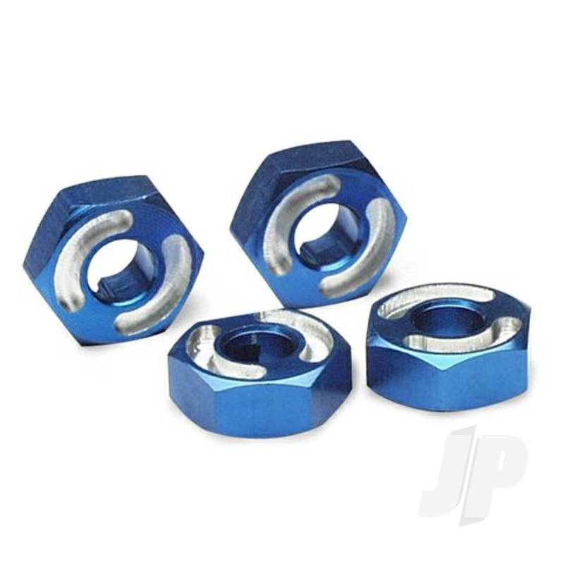 Wheel Hubs, hex, 6061-T6 aluminium (Blue) (4 pcs) / axle pins (2.5x10mm) (4 pcs)