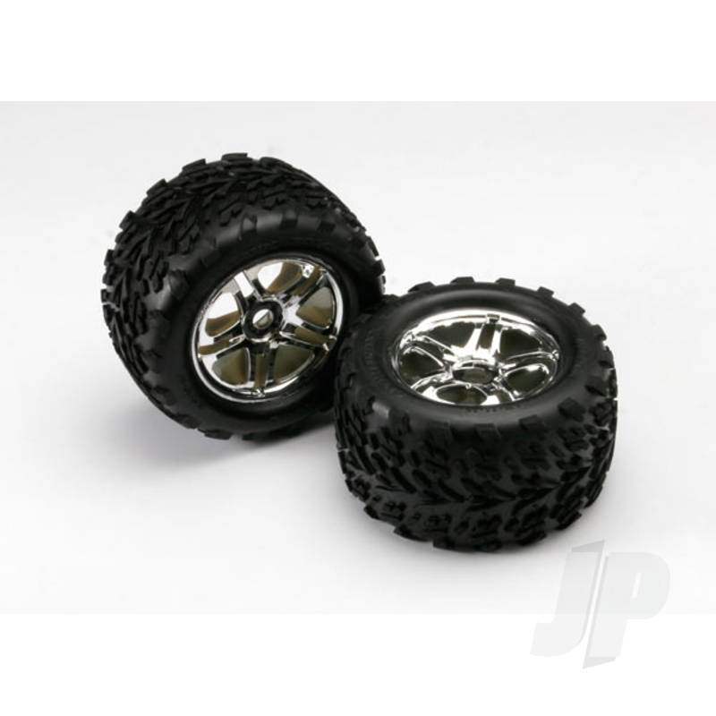 Tyres & wheels, assembled, glued (SS (Split Spoke) chrome wheels, Talon Tyres, foam inserts) (2) (use with 17mm splined wheel hubs & nuts, part #5353X)
