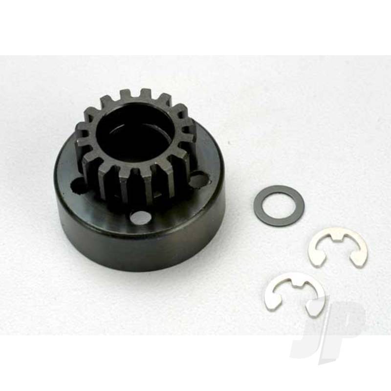 Clutch bell (15-tooth) / 5x8x0.5mm fiber washer (2 pcs) / 5mm e-clip (requires 5x11x4mm ball bearings part #4611) (1.0 metric pitch)