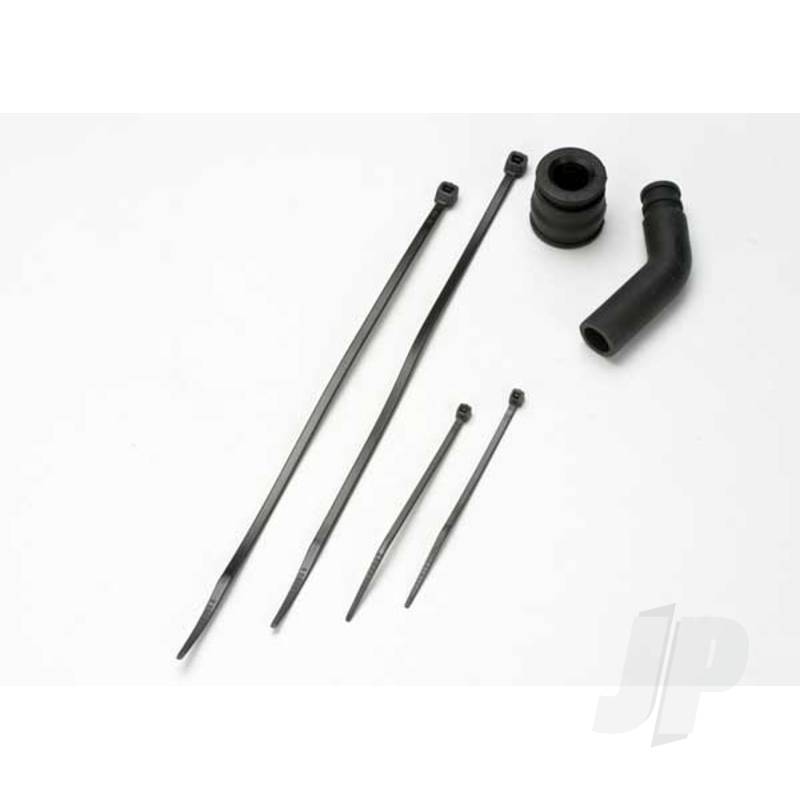 Pipe coupler, moulded (black) / exhaust deflecter (rubber, black) / cable ties, Long (2 pcs) / cable ties, Short (2 pcs)