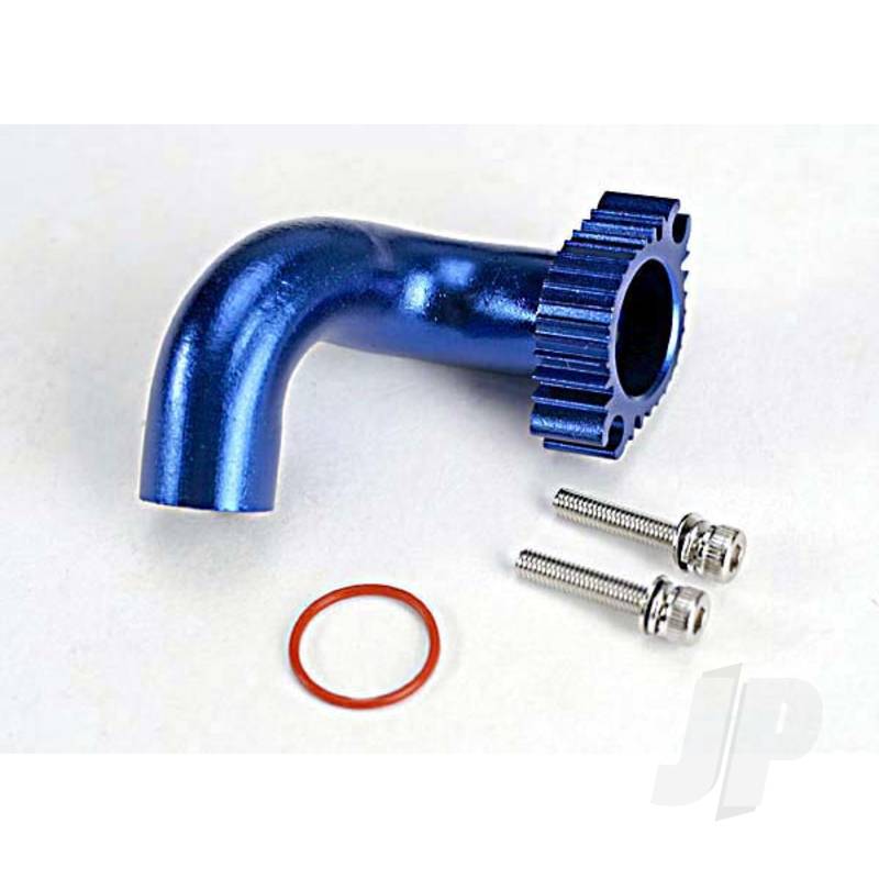 Header, Blue-anodised aluminium (for Rear exhaust engines only) (TRX 2.5, 2.5R, 3.3)