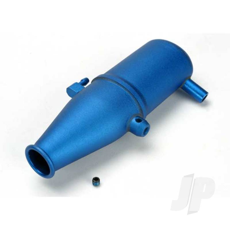 Tuned pipe, aluminium, Blue-anodised (dual chamber with pressure fitting) / 4mm GS