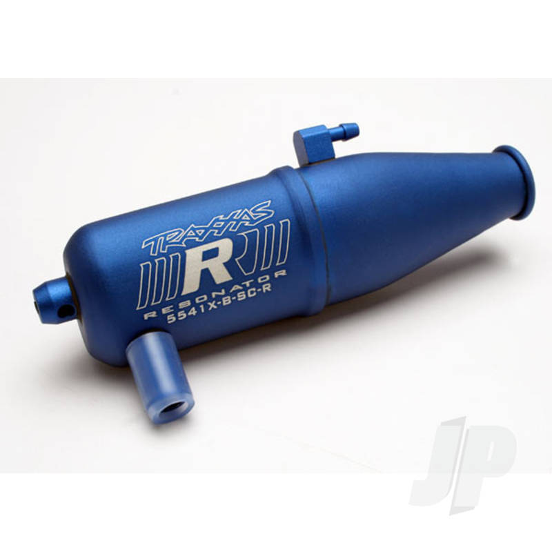 Tuned pipe, Resonator, R.O.A.R. legal, Blue-anodised (Aluminium, single chamber) (fits Jato, N. Rustler, N. 4-Tec, with TRX Racing Engines)