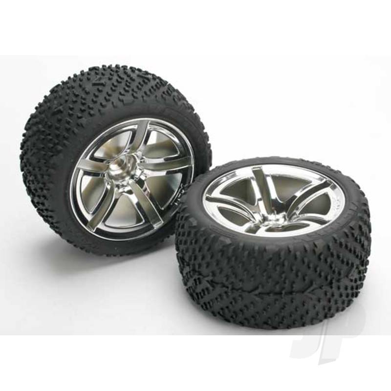 Tyres & wheels, assembled, glued (Twin-Spoke wheels, Victory Tyres, foam inserts) (nitro rear) (2)