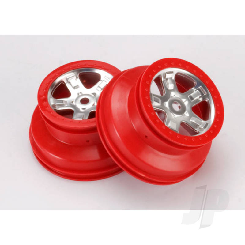 Wheels, SCT satin chrome with red beadlock, dual profile (2.2
