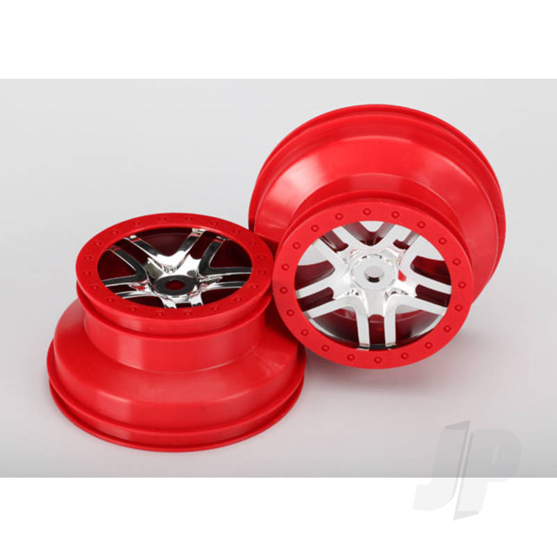 Wheels, SCT Split-Spoke, chrome, red beadlock style, dual profile (2.2' outer, 3.0' inner) (front/rear) (2)
