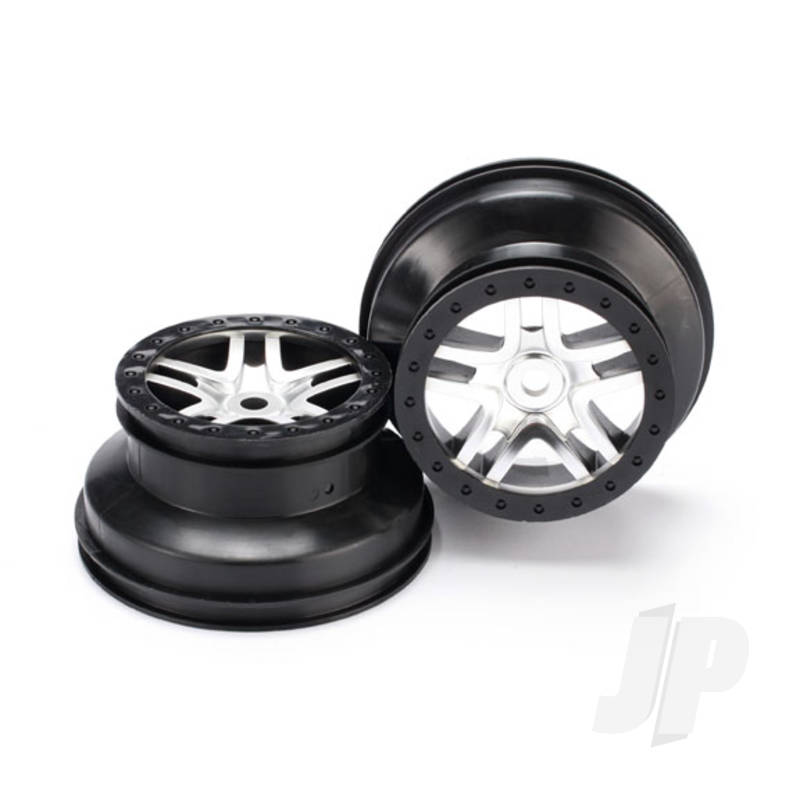 Wheels, SCT Split-Spoke, satin chrome, black beadlock style, dual profile (2.2