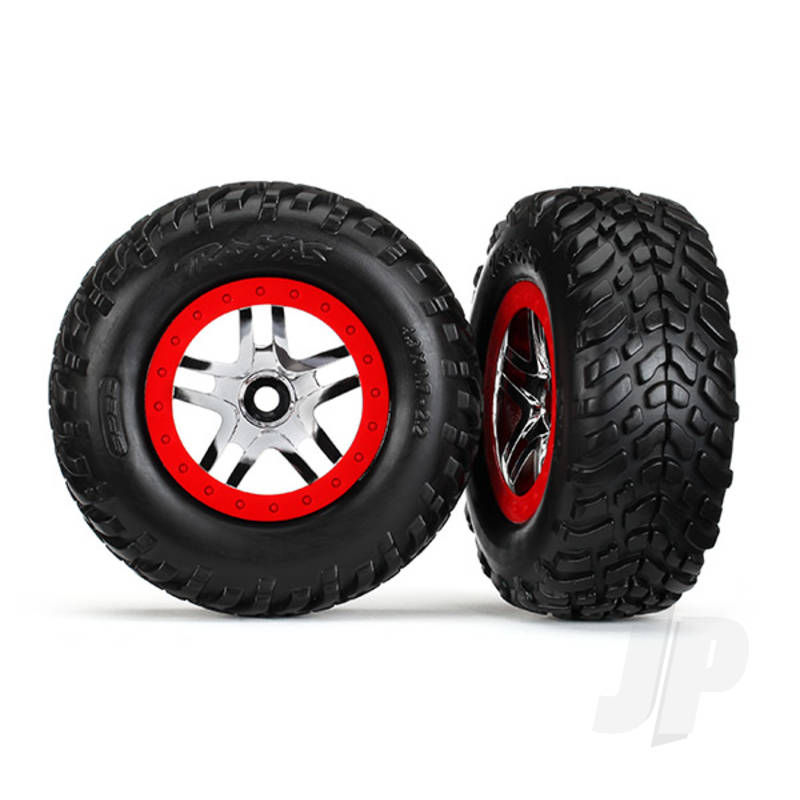 Tyres & wheels, assembled, glued (SCT Split-Spoke chrome, red beadlock style wheels, dual profile (2.2