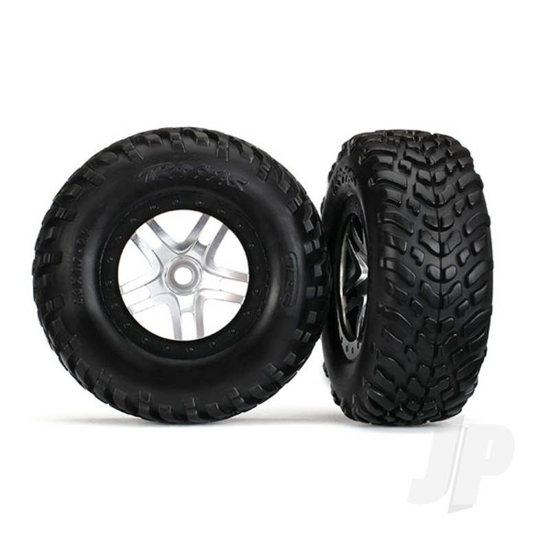 Tyres & wheels, assembled, glued (SCT Split-Spoke satin chrome, black beadlock wheels, dual profile (2.2