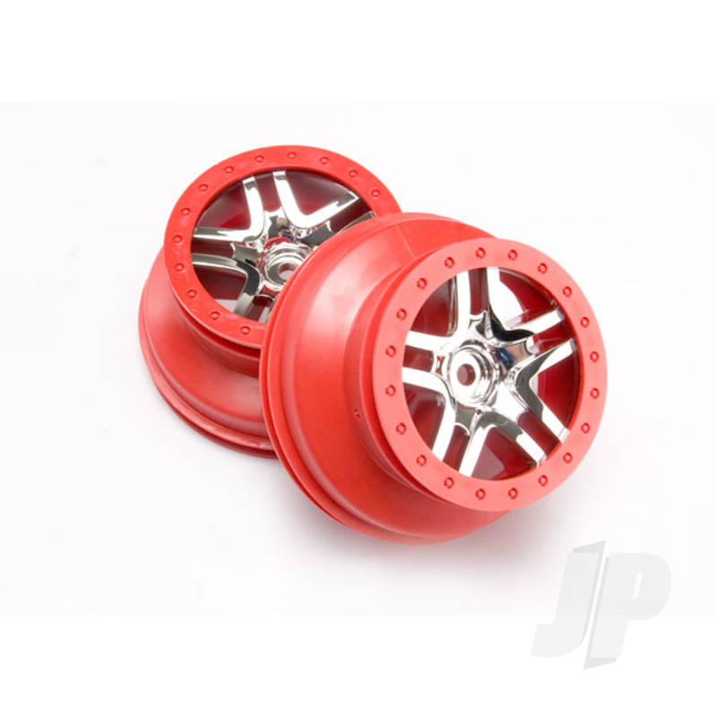 Wheels, SCT Split-Spoke, chrome, red beadlock style, dual profile (2.2