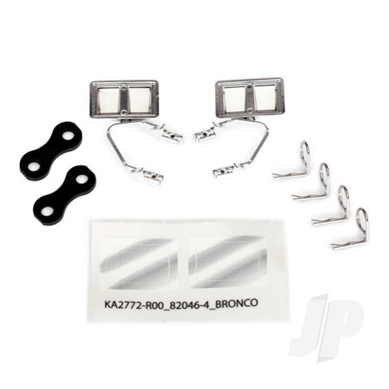 Mirrors, side, chrome (left & right) / retainers (2 pcs) / Body clips (4 pcs) (fits #8010 Body)