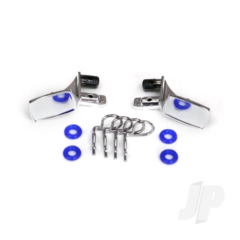 Mirrors, side, chrome (left & right) / o-rings (4 pcs) / Body clips (4 pcs) (fits #8130 Body)