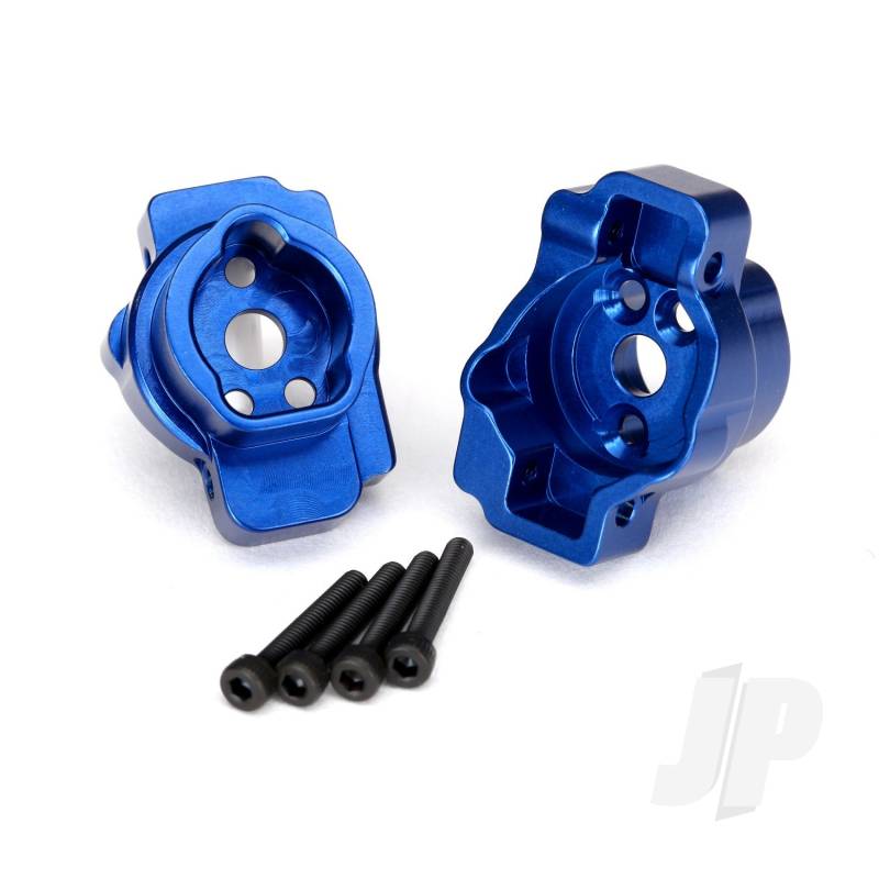 Portal drive axle mount, Rear, 6061-T6 aluminium (Blue-anodised) (left and right) / 2.5x16 CS (4 pcs)