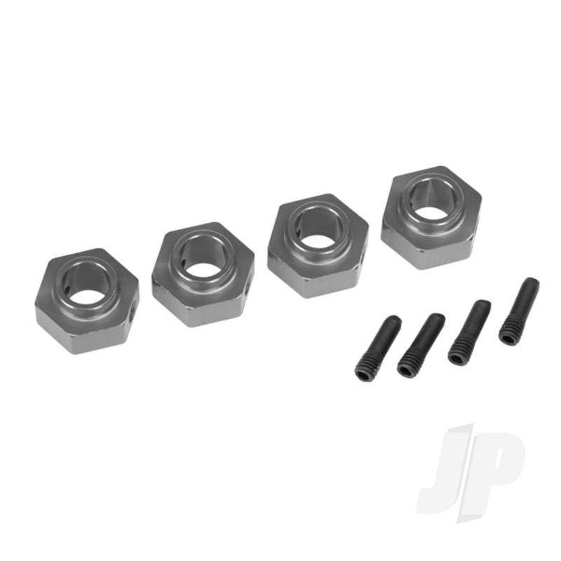 Wheel Hubs, 12mm hex, 6061-T6 aluminium (charcoal grey-anodised) (4 pcs) / screw pin (4 pcs)