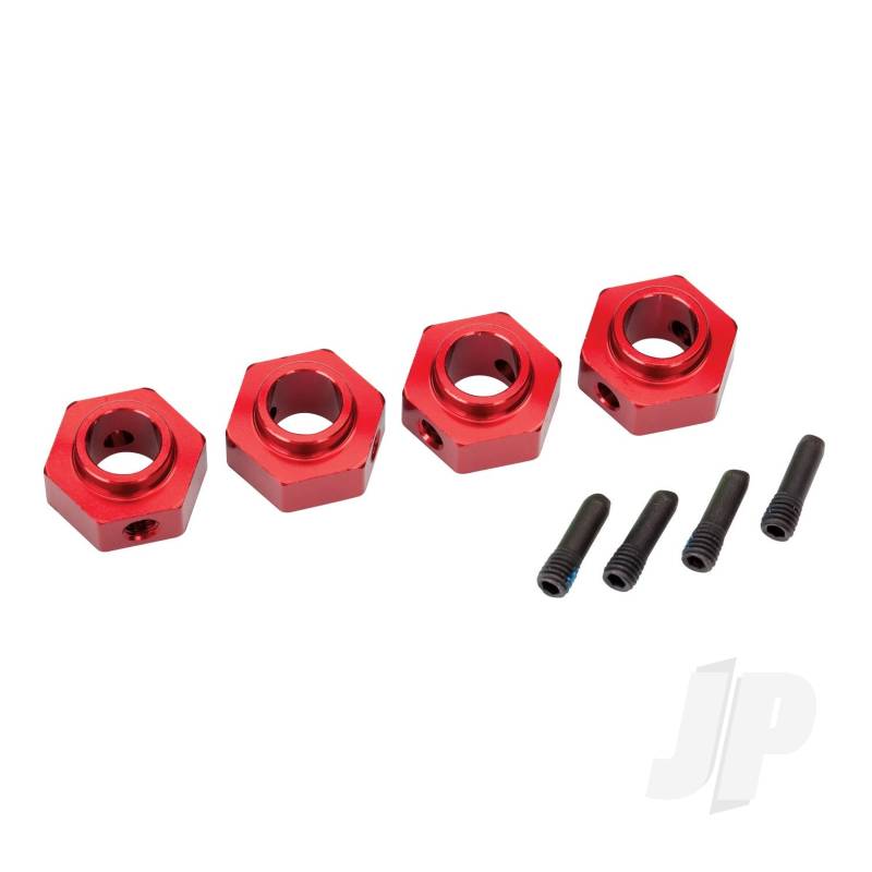 Wheel Hubs, 12mm hex, 6061-T6 aluminium (Red-anodised) (4 pcs) / screw pin (4 pcs)