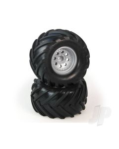 Tires, Mounted, Silver Wheel, Pair (Dominus 10TR)