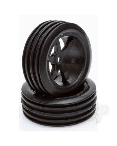 1:12 76mm Black Wheels/Tyres 29mm Width (12mm Hex) Pair