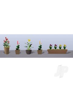 Assorted Potted Flower Plants 4, HO-Scale, (6pack)