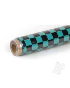 2m ORACOVER Fun-4 Small Chequered, Turquoise + Black (60cm width)