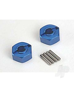 Wheel Hubs, hex (Blue-anodised, lightweight aluminium) (2 pcs) / axle pins (4 pcs)