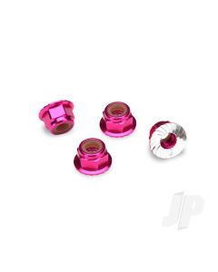 Nuts, aluminium, flanged, serrated (4mm) (pink-anodised) (4 pcs)
