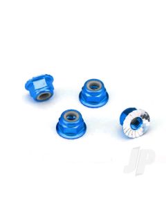 Nuts, aluminium, flanged, serrated (4mm) (Blue-anodised) (4 pcs)