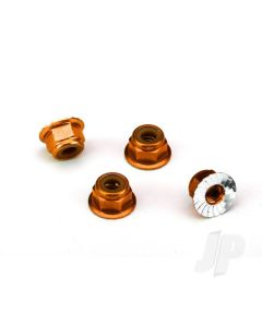 Nuts, aluminium, flanged, serrated (4mm) (orange-anodised) (4)