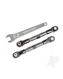 Camber links, front (TUBES charcoal gray-anodised, 7075-T6 aluminium, stronger than titanium) (2) (assembled with rod ends and hollow balls)/ aluminium wrench (1) (fits Drag Slash)