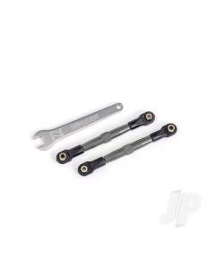 Toe links, front (TUBES charcoal gray-anodised, 7075-T6 aluminium, stronger than titanium) (2) (assembled with rod ends and hollow balls)/ aluminium wrench (1) (fits Drag Slash)