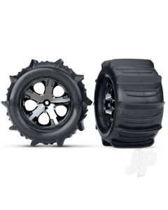 Tyres & wheels, assembled, glued (2.8") (All-Star black chrome wheels, paddle Tyres, foam inserts) (2WD electric rear) (2) (TSM rated)