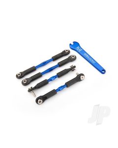Turnbuckles, aluminium (Blue-anodised), camber links, Front, 39mm (2 pcs), Rear, 49mm (2 pcs) (assembled with rod ends & hollow balls) / wrench