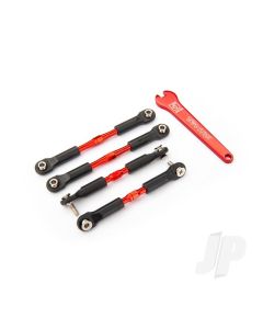Turnbuckles, aluminium (Red-anodised), camber links, Front, 39mm (2 pcs), Rear, 49mm (2 pcs) (assembled with rod ends & hollow balls) / wrench