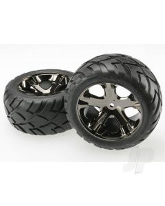 Tyres & wheels, assembled, glued (All Star black chrome wheels, Anaconda Tyres, foam inserts) (2WD electric rear) (1 left, 1 right)