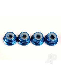 Nuts, 5mm flanged nylon locking (Aluminium, Blue-anodised) (4 pcs)