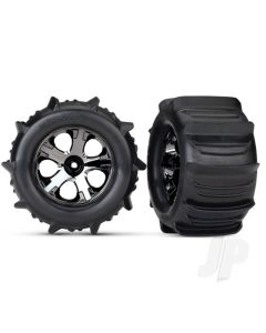 Tyres & wheels, assembled, glued (2.8") (All-Star black chrome wheels, paddle Tyres, foam inserts) (nitro rear / 4WD electric front / rear) (2) (TSM rated)
