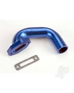 Exhaust header, Perfect fit for N. 4-Tec, N. Rustler / Sport (Blue-anodised, aluminium) / header gasket (for side exhaust engines only)