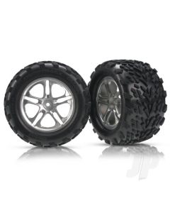 Tyres & wheels, assembled, glued (Split-Spoke satin-finish wheels, Talon Tyres, foam inserts) (2) (fits Revo / T-Maxx / E-Maxx with 6mm axle and 14mm hex)