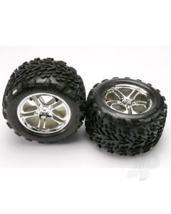 Tyres & wheels, assembled, glued (SS (Split Spoke) chrome wheels, Talon Tyres, foam inserts) (2) (fits Revo/T-Maxx/E-Maxx with 6mm axle and 14mm hex)