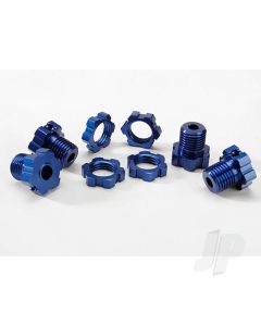 Wheel Hubs, splined, 17mm (Blue-anodised) (4 pcs) / wheel nuts, splined, 17mm (Blue-anodised) (4 pcs) / screw pins, 4x13mm ( with threadlock) (4 pcs)