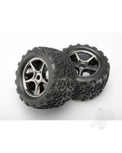 Tyres & wheels, assembled, glued (Gemini black chrome wheels, Talon Tyres, foam inserts) (2) (use with 17mm splined wheel hubs & nuts, part #5353X) (TSM rated)