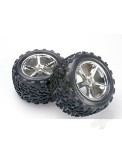 Tyres & wheels, assembled, glued (Gemini chrome wheels, Talon Tyres, foam inserts) (2) (fits Revo / T-Maxx / E-Maxx with 6mm axle and 14mm hex)