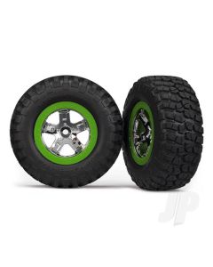 Tyres & wheels, assembled, glued (SCT, chrome, green beadlock wheel, BFGoodrich Mud-Terrain T / A KM2 Tyre, foam inserts) (2) (2WD front only)