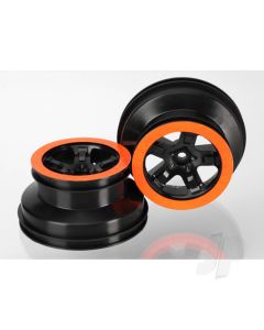 Wheels, SCT black, orange beadlock style, dual profile (2.2" outer, 3.0" inner) (4WD f / r, 2WD rear) (2)