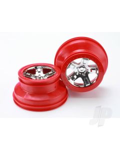 Wheels, SCT chrome, red beadlock style, dual profile (2.2" outer, 3.0in inner) (4WD front / rear, 2WD rear only) (2)
