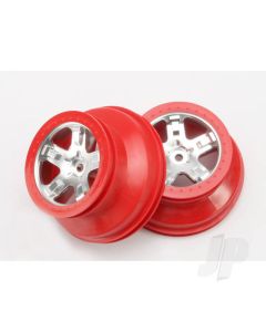 Wheels, SCT satin chrome, red beadlock style, dual profile (2.2' outer, 3.0' inner) (4WD front/rear, 2WD rear only) (2)