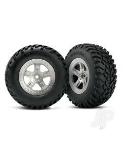 Tyres & wheels, assembled, glued (SCT satin chrome, beadlock style wheels, SCT off-road racing Tyres, foam inserts) (2) (4WD front / rear, 2WD rear only) (TSM rated)