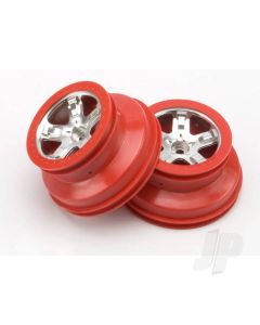 Wheels, SCT satin chrome, red beadlock style, dual profile (2.2" outer, 3.0" inner) (2WD front) (2)