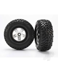 Tyres & wheels, assembled, glued (SCT satin chrome, black beadlock style wheels, SCT off-road racing Tyres, foam inserts) (2) (2WD front)