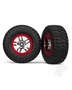 Tyres & wheels, assembled, glued (S1 ultra-soft, off-road racing compound) (SCT Split-Spoke chrome, red beadlock style wheels, BFGoodrich Mud-Terrain T / A KM2 Tyres) (2) (2WD front)